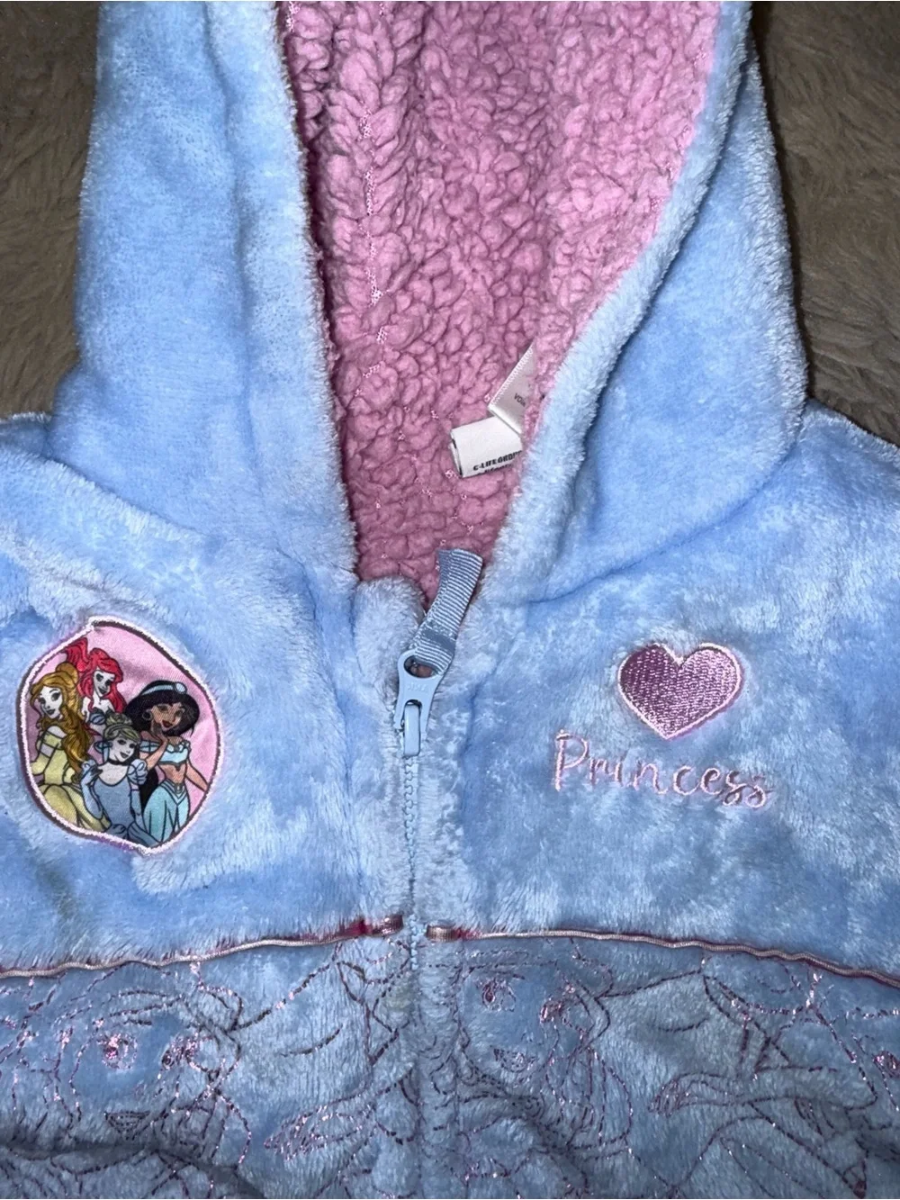 Disney Blue Hooded Plush One-Piece with Pink Lining